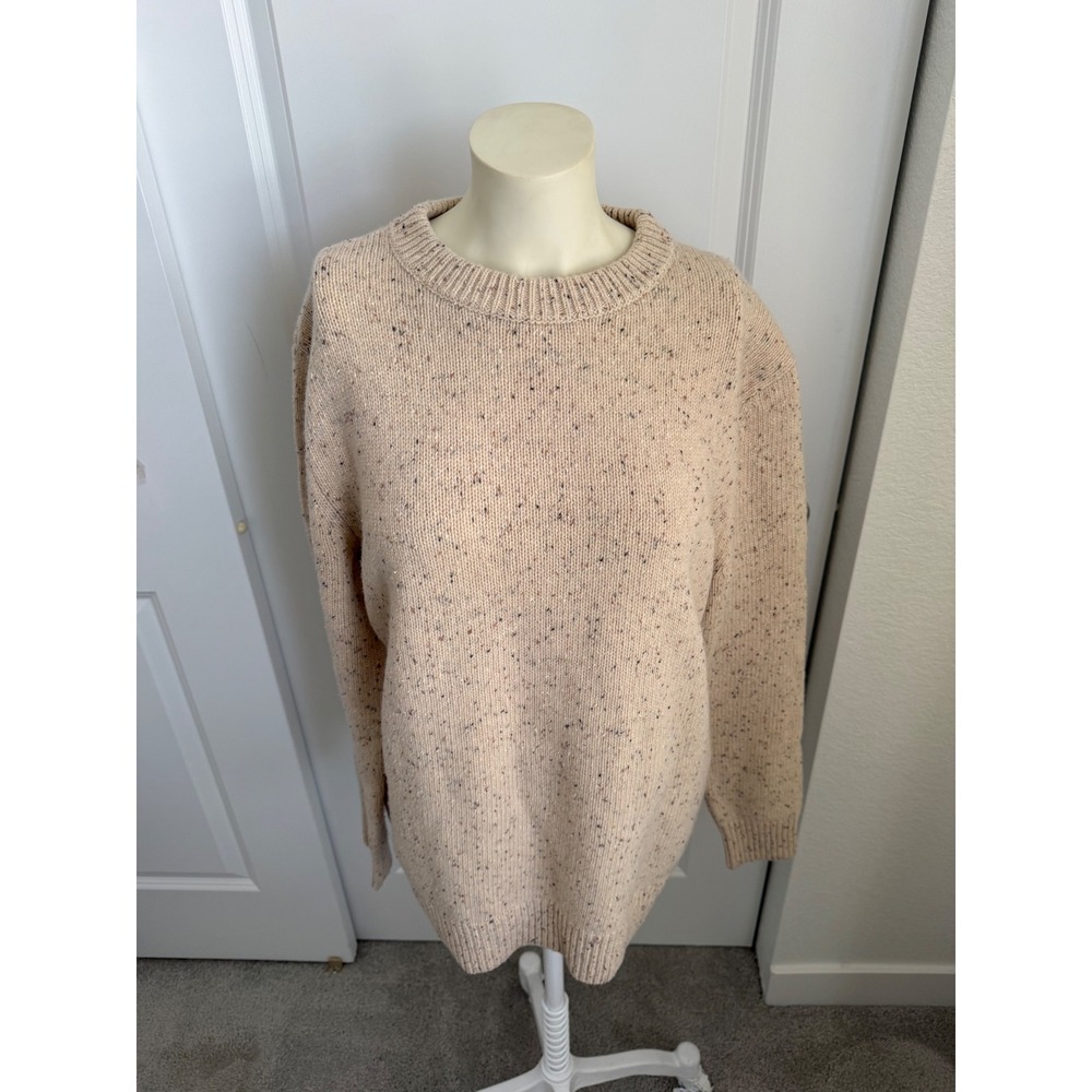 Toad & Co Mens Medium Donegal Fleck Crewneck Sweater Oatmeal Beige Knit Pullover